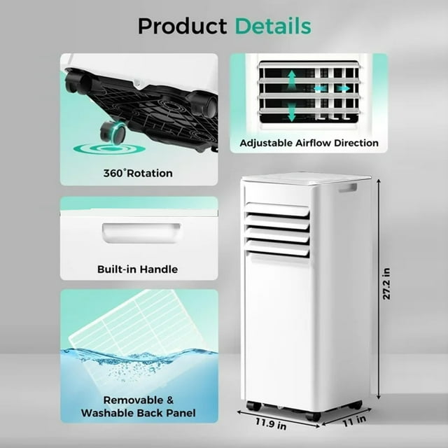 Havato 8,000 BTU Portable Air Conditioners, 4-in-1 Portable AC Unit Up to 350 Sq.Ft, 4 Modes Quiet Air Conditioner with Remote Control, Cool, Fan, Dehumidifier,24H Timer,Bedroom, Office, Apartments