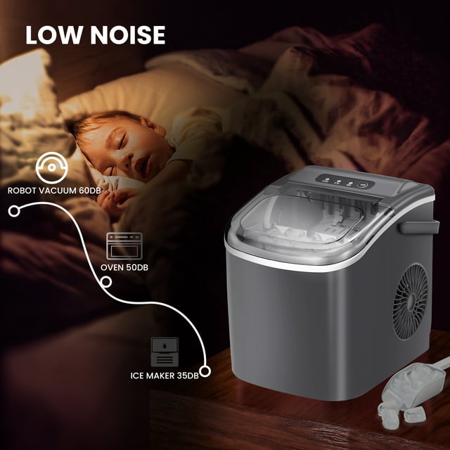 Havato Countertop Ice Maker, 9 Bullet Ice Cubes in 6 Mins, 26lbs/24H, w/ Scoop & Basket, Grey