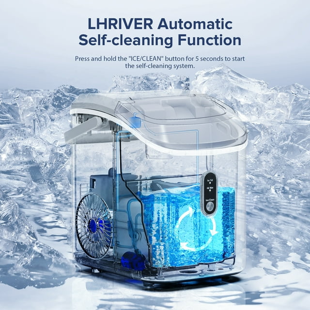 LHRIVER Nugget Ice Maker Countertop, 33lbs/24H with Self-Cleaning Function, Portable Sonic Ice Machine for Home/Office/Party-Gray