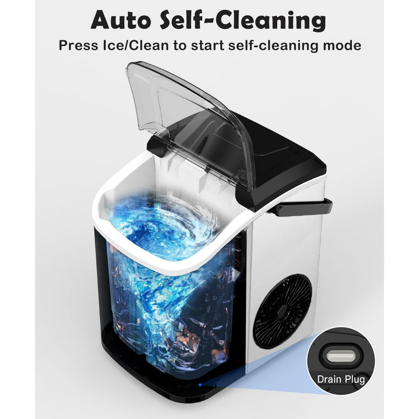 JOY PEBBLE 33lbs Stainless Steel Countertop Ice Maker, Crushed Nugget Ice Type with Scoop, Cubes Ready in 10 Mins, Silver