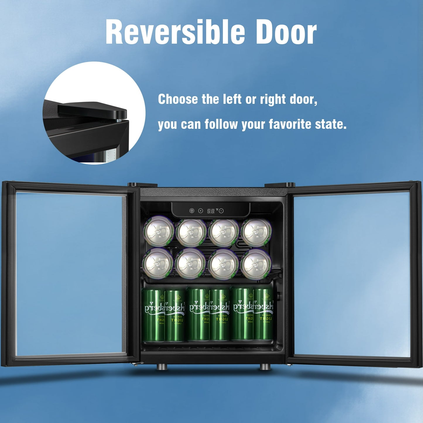 LHRIVER 1.3 Cu.ft Beverage Refrigerator Cooler, Mini Fridge with Glass Door for Soda Beer or Wine