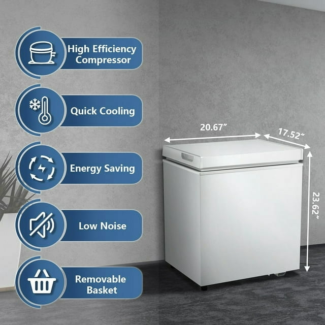 LHRIVER 1.8 Cubic Feet Chest Freezer Freestanding Top Open Door Compact Freezer with Adjustable Temperature (White)