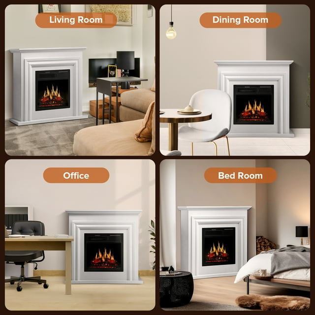 LHRIVER Electric Fireplace, Free Standing Fireplace, with Remote Control, Adjustable LED Flame, 750W/1500W -(Pearlwhite)
