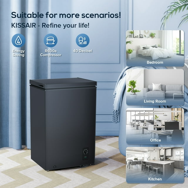 Havato 2.7 Cubic Feet Chest Freezer Free Standing Top Open Door Compact Freezer with Adjustable Temperature-Black
