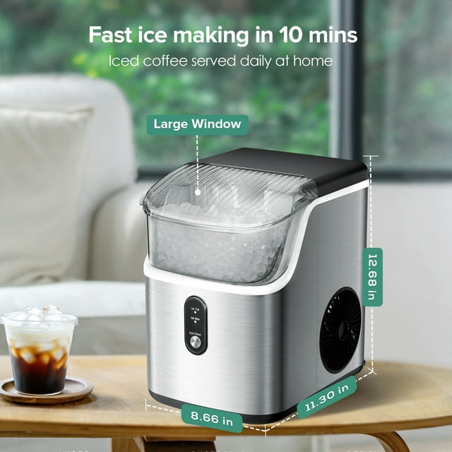 LHRIVER Nugget Ice Maker Countertop with Soft Chewable Pellet Ice, 33lbs/24H, Self-Cleaning, Stainless Steel, for Home/Office/Party - (Silver)