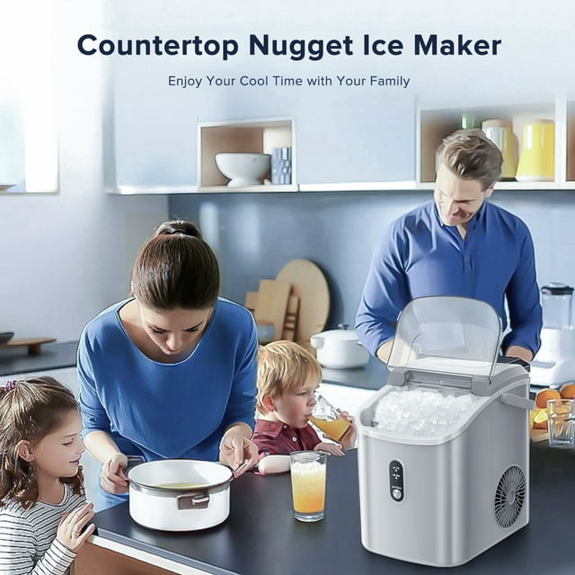 LHRIVER Nugget Ice Maker Countertop, 33lbs/24H with Self-Cleaning Function, Portable Sonic Ice Machine for Home/Office/Party-Gray