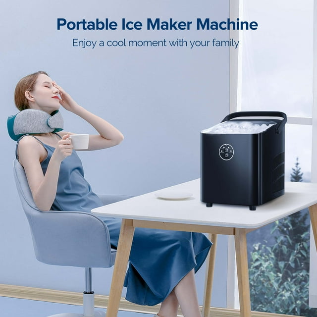 LHRIVER Portable Ice Maker Machine, Portable Ice Maker Machine with Handle, 26lbs/24H, 8 Bullet Ice Cubes of 2 Sizes S/L Ready in 9 Mins, Self-Cleaning for Home/Kitchen/Office/Party - Black