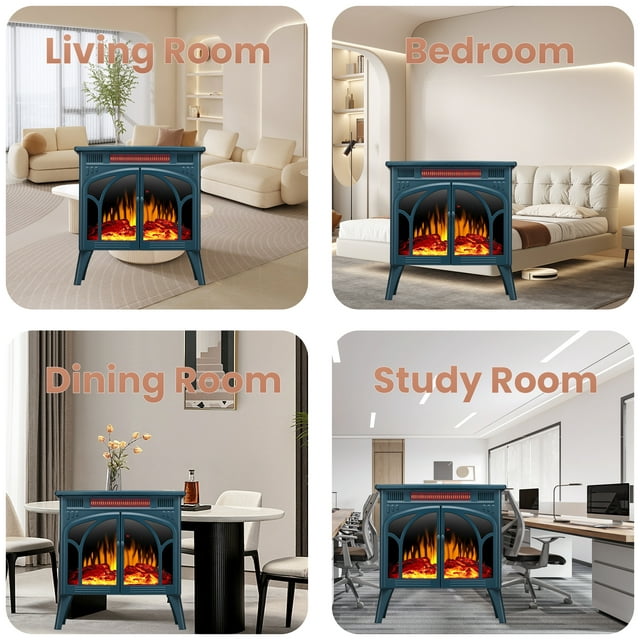 LHRIVER Electric Fireplace Heater 25’’ with 3D Realistic Flame Effect, Freestanding Fireplace, Different Flame Color, 500W/1500W,- DARKGREEN