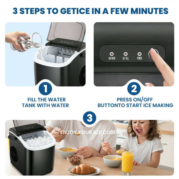 Havato Countertop Ice Maker, Self-Cleaning Portable Ice Maker Machine with Handle, 9 Bullet-Shaped Ice Cubes Ready in 6 Mins, 26Lbs/24H with Ice Scoop and Basket for Home/Kitchen/Party-Black