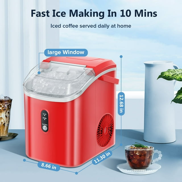 Havato Nugget Portable Ice Maker, 33lbs/24H, Self-Cleaning Function, First Choice for Home/Office/Parties , Red