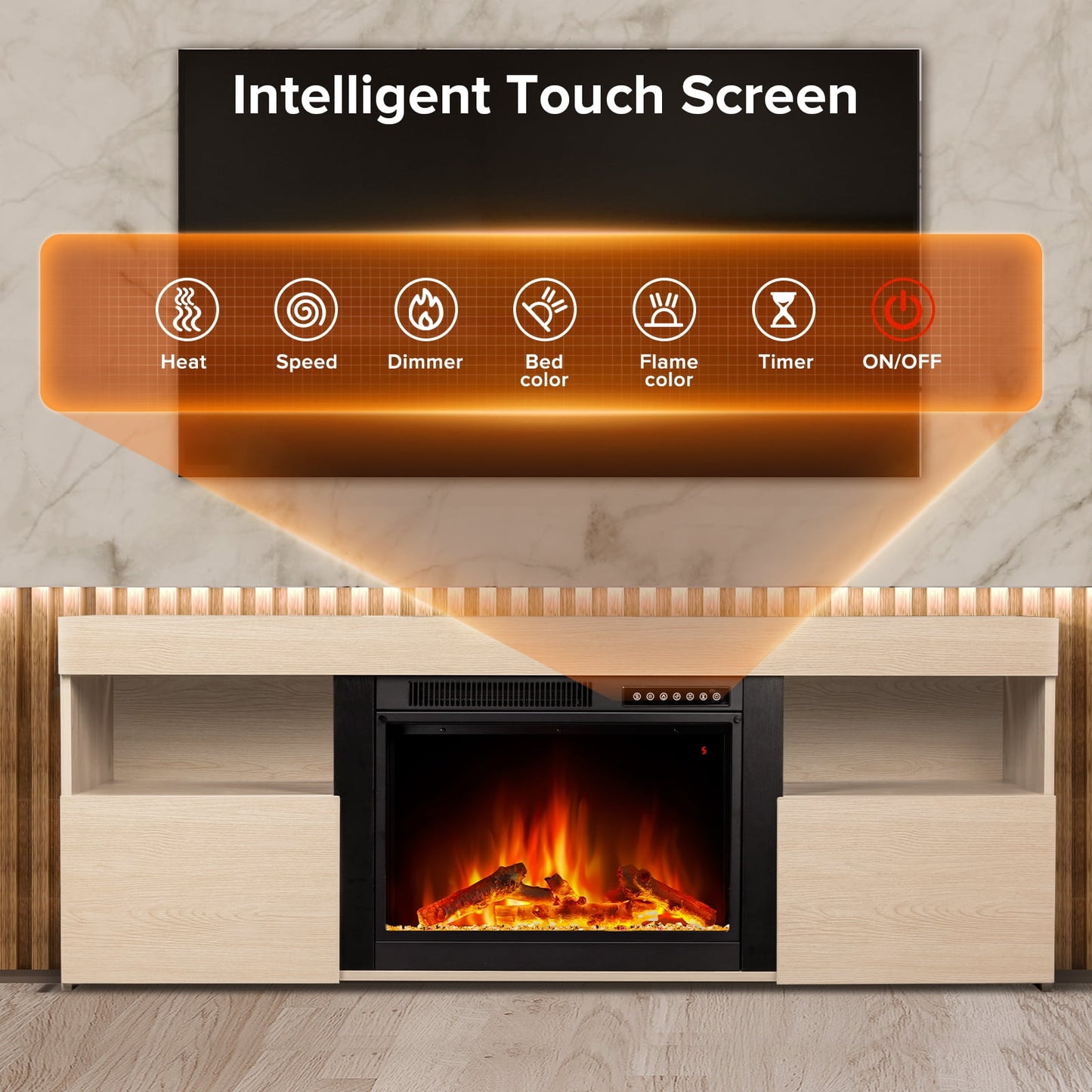 LHRIVER Free Standing Fireplace, Remote Control, 60'', Electric Fireplace Mantel, Adjustable Real 3D Flame Brightness (LIGHTOAK)