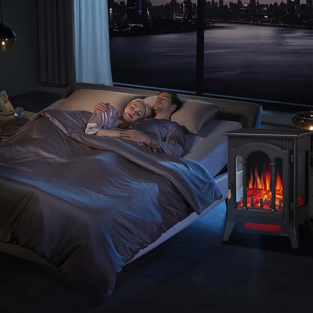 LHRIVER Electric Fireplace Infrared Stove Heater, Freestanding Fireplace Heater, 3D Realistic Flame Effects, Adjustable Brightness and Heating Mode, Overheating Safe Design, 1000W/1500W, (16 Inch)