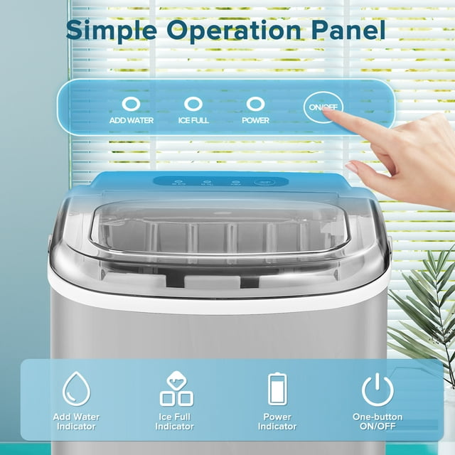 Havato Countertop Ice Maker, 9 Bullet Ice Cubes in 6 Mins, 26lbs/24H, w/ Scoop & Basket, Grey