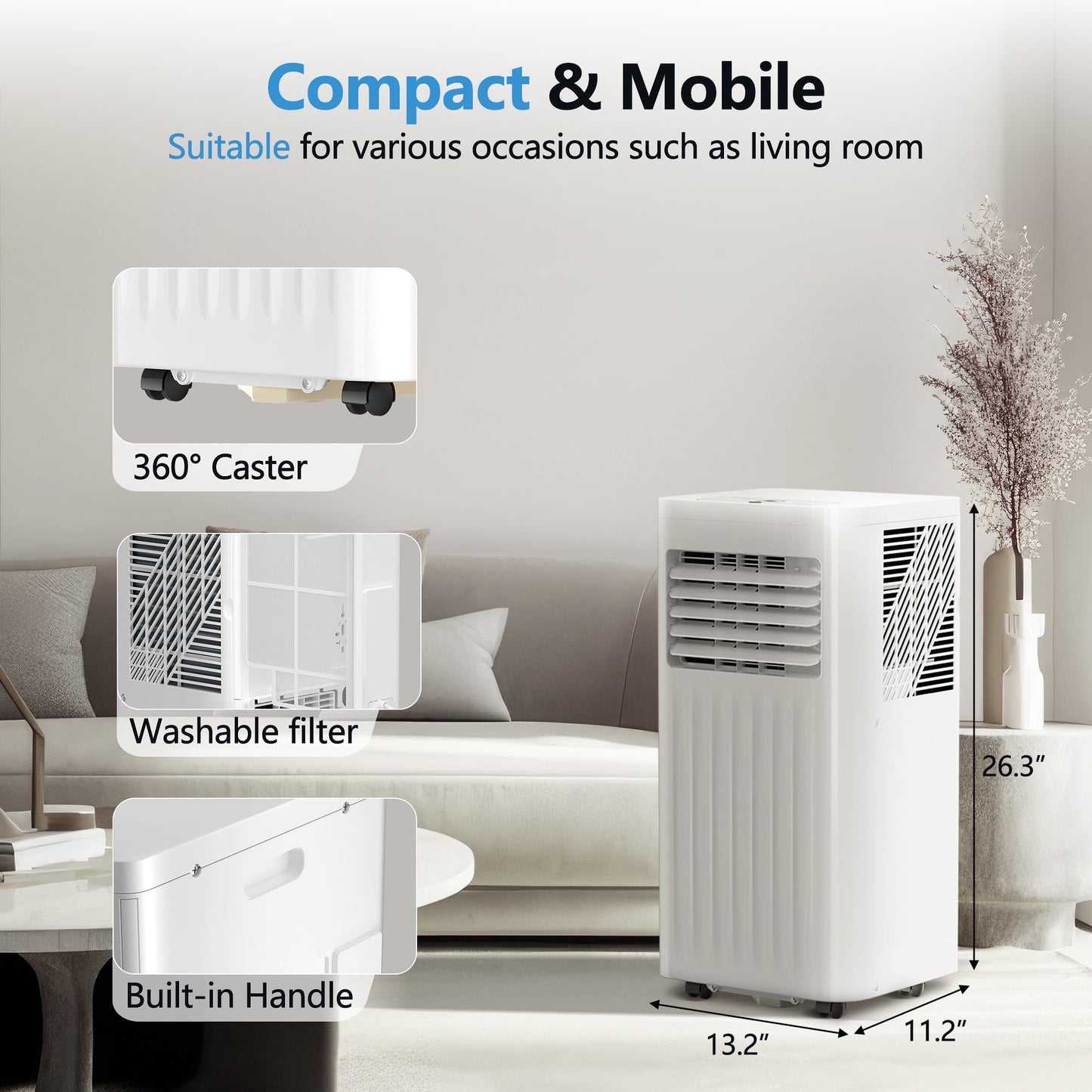 Havato 6000BTU (10000 ASHRAE) Portable Air Conditioner, Covers up to 250 Sq. Ft.,3 in 1 AC with 24-Hour Timer
