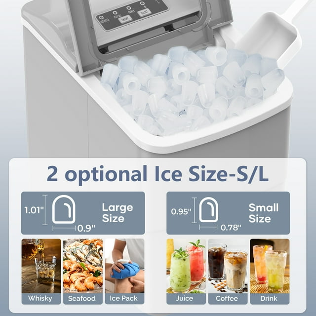 Havato Countertop Ice Maker 26lbs, 9 Pcs/6Mins, 2 Sizes of Bullet-Shaped w/Scoop & Basket, Grey