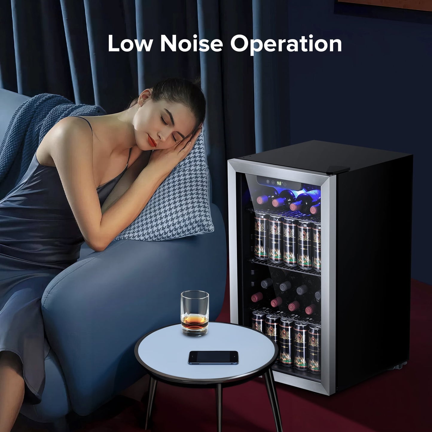 LHRIVER 3.2Cu.ft Beverage Refrigerator and Cooler, 130 Can Mini Fridge, Freestanding Constant Wine Chiller with Glass Door (Silver)