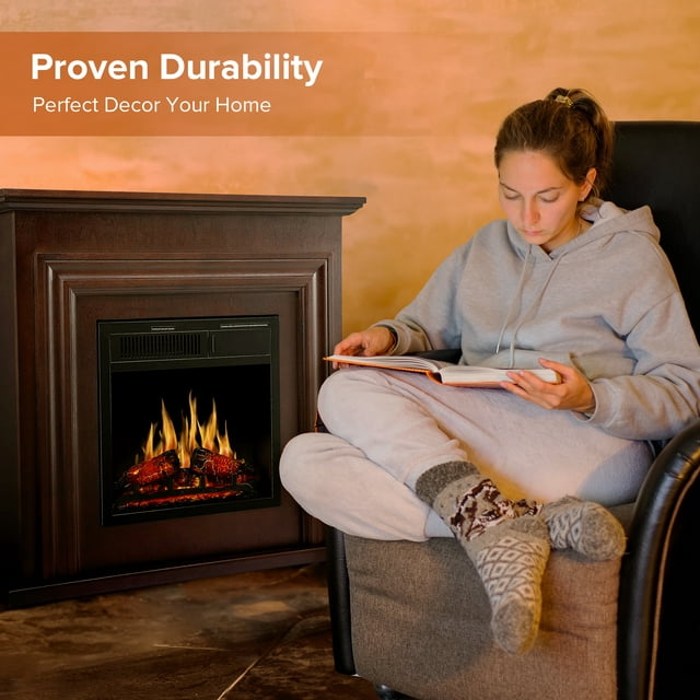 LHRIVER Electric Fireplace, Free Standing Fireplace, with Remote Control, Adjustable LED Flame, 750W/1500W -(Brown)