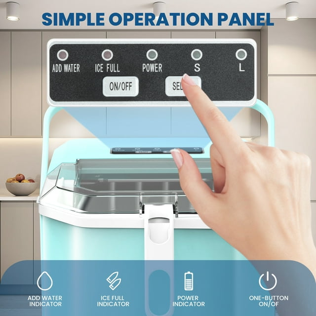 LHRIVER Portable Compact Self-cleaning Ice Maker With Handle and Ice Scoop, Bullet Ice Cubes, 9Pcs/8Min 26Lbs/24H for Home/Office/Bar/Party (Green)