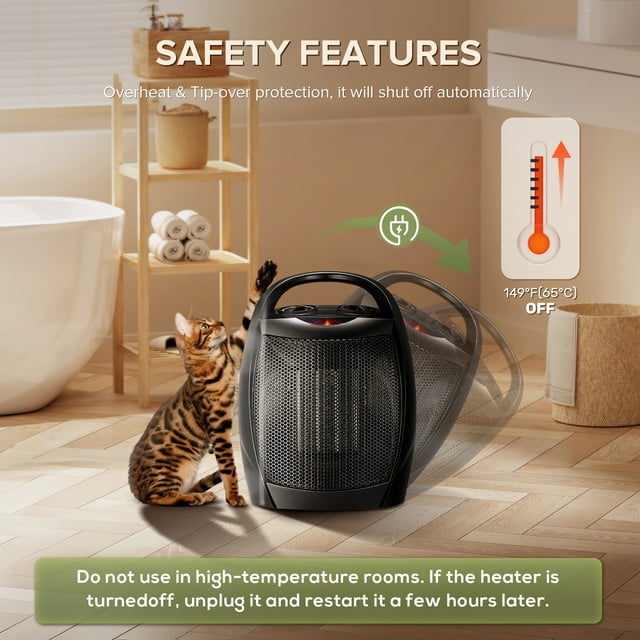 LHRIVER Compact 1500W/750W Space Heater with Thermostat - ETL Certified Ceramic Portable Heater Fan, Ideal for Home/Dorm/Office/Kitchen, Black