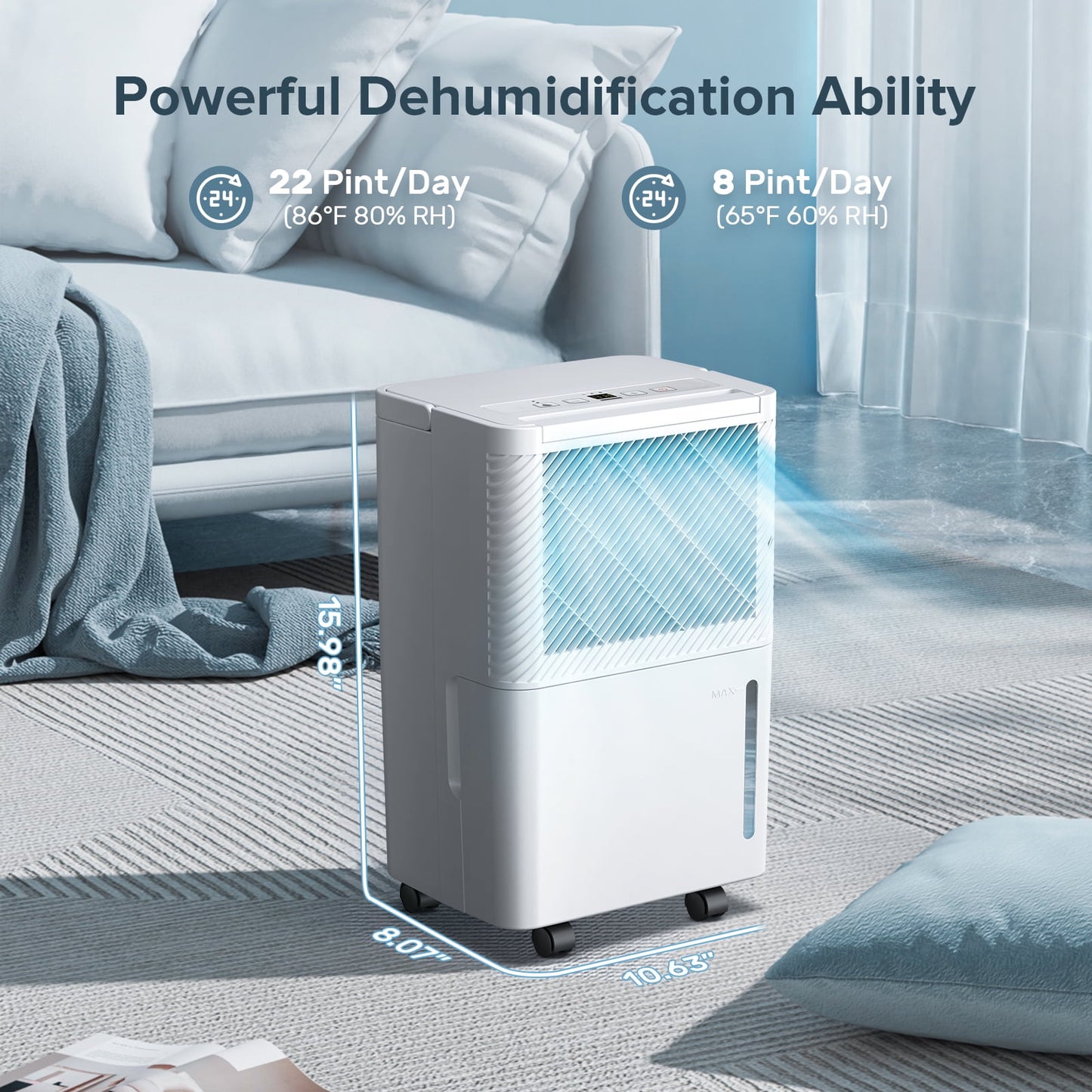 LHRIVER 22 Pint Dehumidifiers with Drain Hose, 24H Timer, Portable Design with Handle for Bathroom and Bedroom
