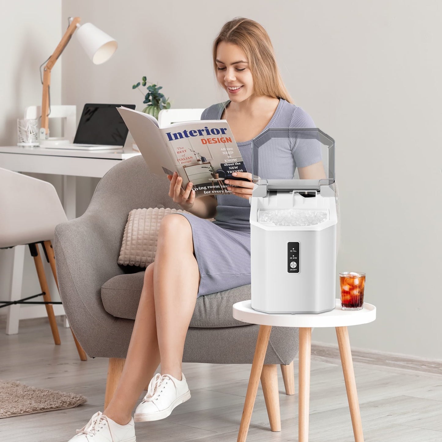 Havato Nugget Ice Maker, Extruded Ice & Chewed Ice, 34Lbs /24H, Self-Cleaning, Kitchen/Office/Party, White