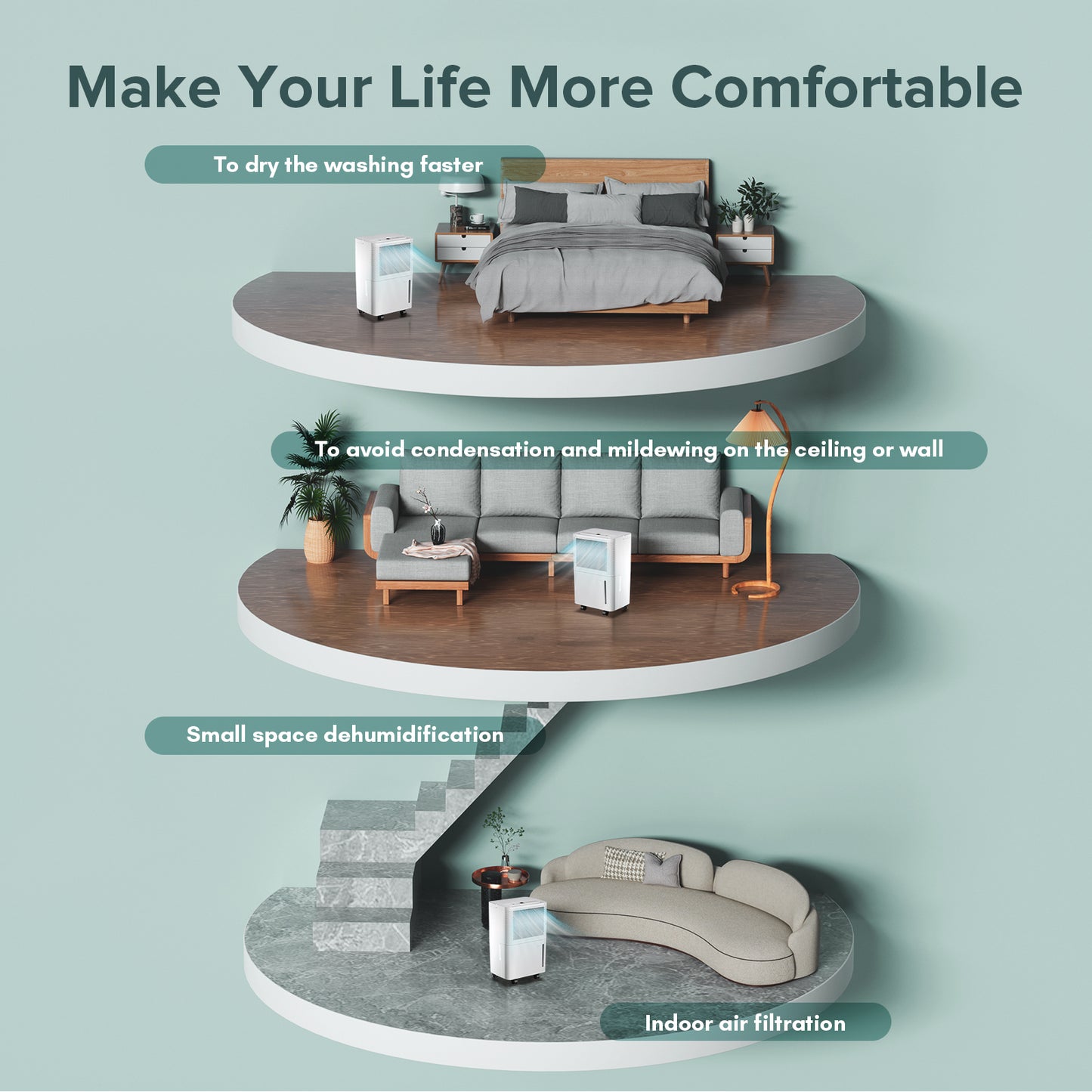 LHRIVER 30 Pint Dehumidifiers with Drain Hose, 24H Timer, Portable Design with Handle for Bathroom and Bedroom