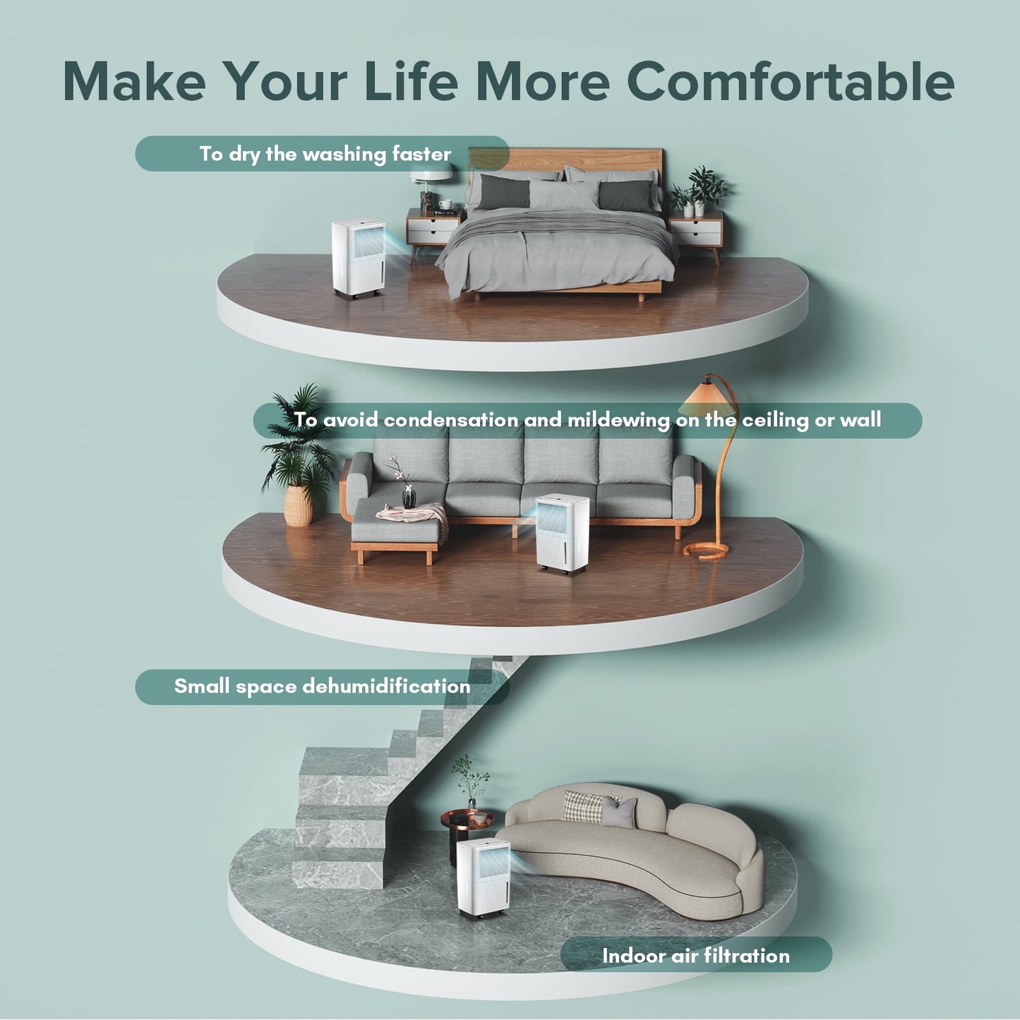 LHRIVER 22 Pint Dehumidifiers with Drain Hose, 24H Timer, Portable Design with Handle for Bathroom and Bedroom