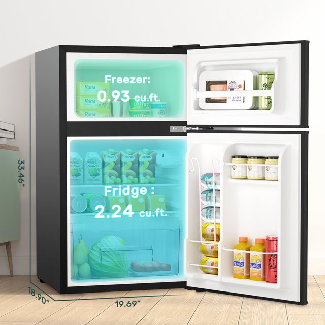 LHRIVER Mini Refrigerator 3.2Cu.Ft Compact Fridge 2-Double Doors with a Freezer Low Noise Defrost Storage of Beverages Vegetables and Fruits for Home Office Dorm