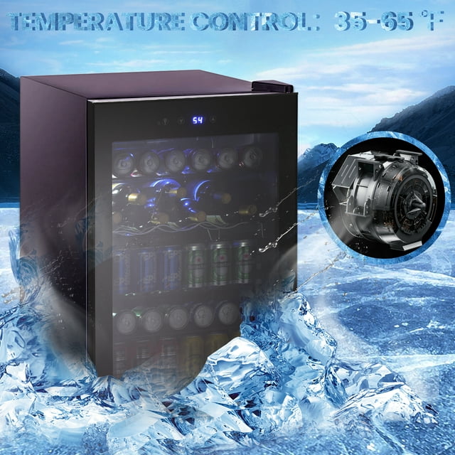 LHRIVER 4.4Cu.ft Beverage Refrigerator Cooler, 37 Bottles Mini Fridge with Glass Door for Soda Beer or Wine, With Adjustable Removable Shelves, Bar/Office/Home
