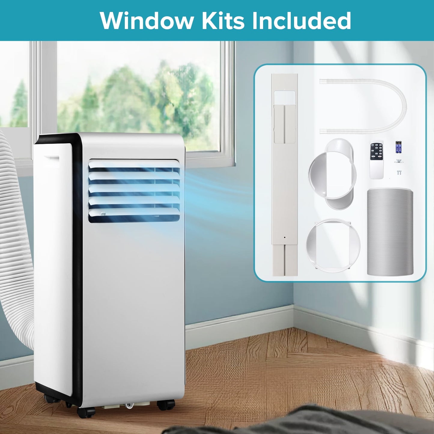 LHRIVER Portable Air Conditioner 8000BTU (10000 BTU ASHARE) , Remote Control, Cools 350sq. ft, Quiet Operation, Window Fan,24H Timer, 3 Fan Speed for Bedroom Office Home Dorm