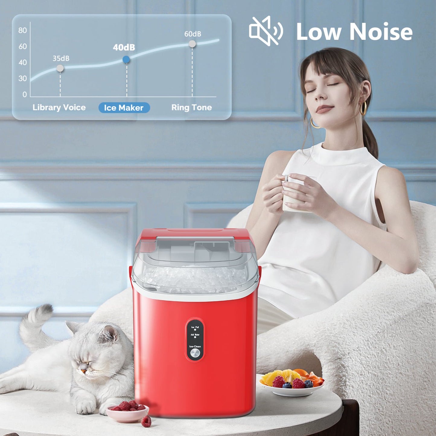 Havato Nugget Portable Ice Maker, 33lbs/24H, Self-Cleaning Function, First Choice for Home/Office/Parties , Red