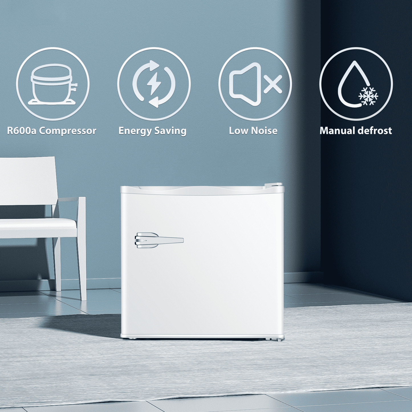 LHRIVER Mini Upright Freezer Compact Refrigerators,1.2Cu.ft Small Stand up Freezer for Home Office, White