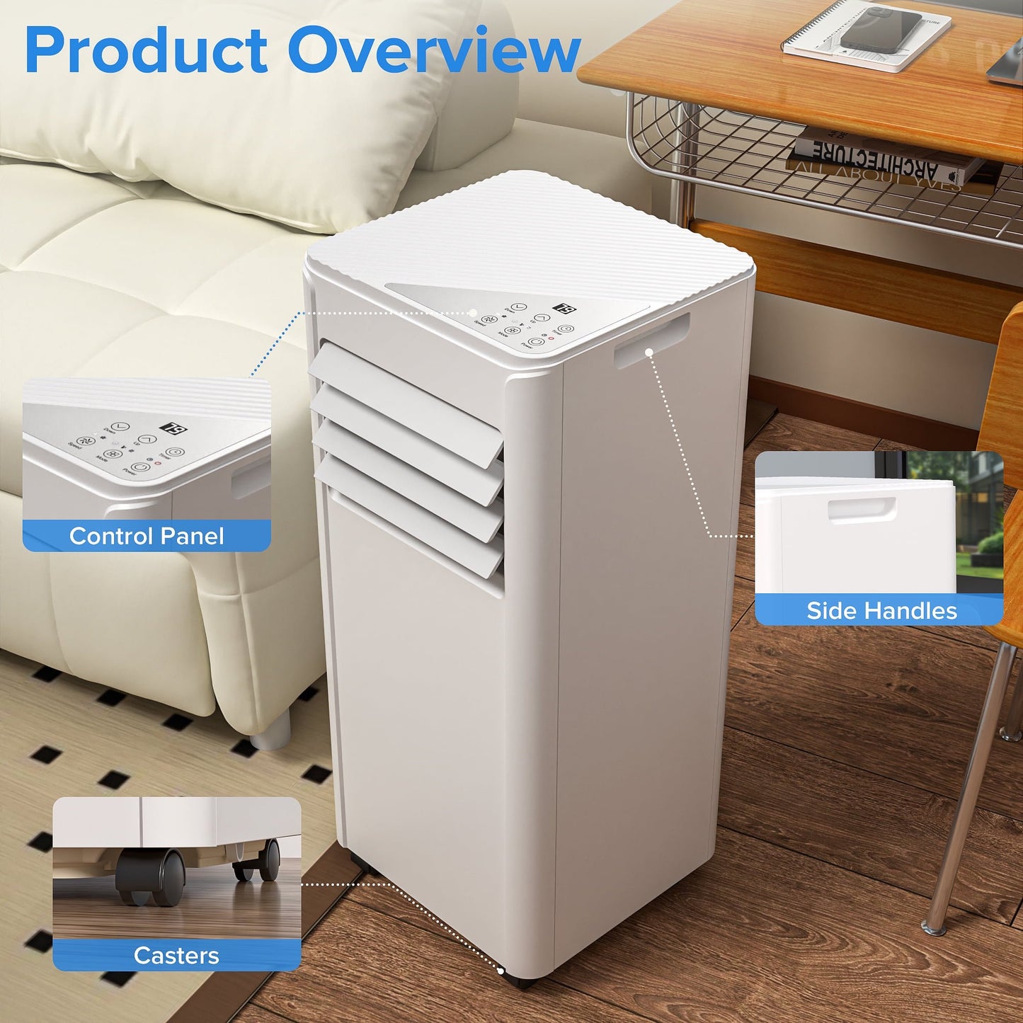 Havato 6,000BTU (10,000 BTU ASHARE) Portable Air Conditioner with Remote Control, Cools up to 350sq. ft, 24H Timer, 4-in-1, Bedroom/Office/Home/Dorm-White