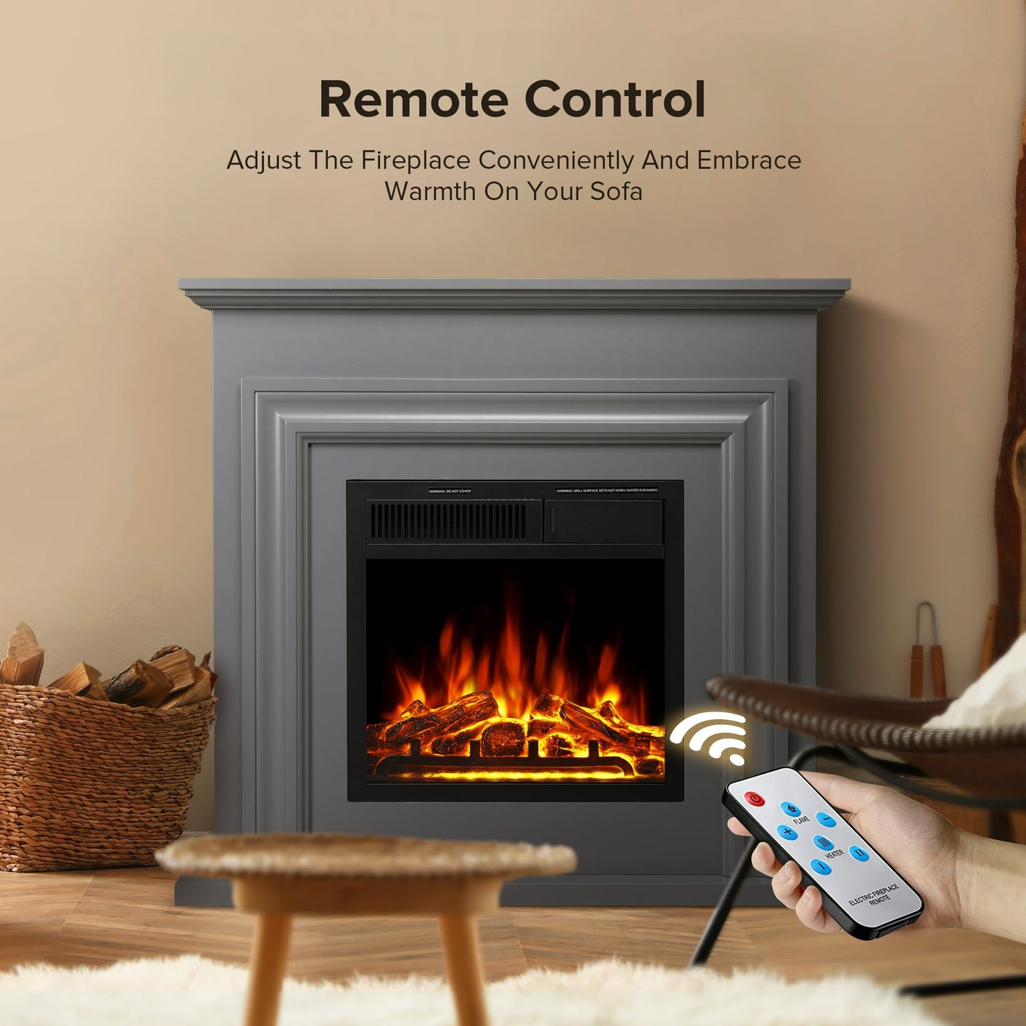 LHRIVER Electric Fireplace, Free Standing Fireplace, with Remote Control, Adjustable LED Flame, 750W/1500W -(Grey)