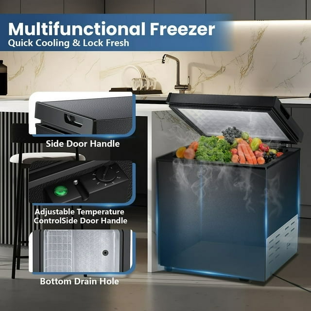 LHRIVER 1.8 Cu.ft Freezer Freestanding, Top Open Door Compact Freezer , Adjustable Temperature, Suitable for Home/Kitchen/Office/Restaurant (Black)