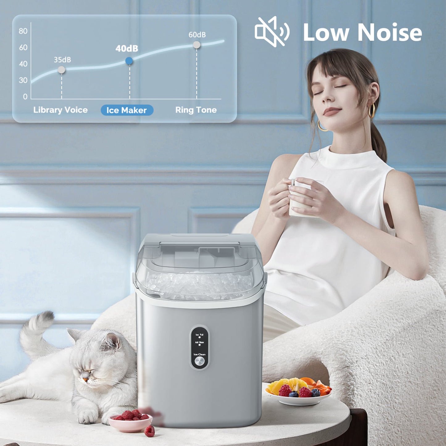 Havato Nugget Portable Ice Maker, 33lbs/24H, Self-Cleaning Function, First Choice for Home/Office/Parties , Grey