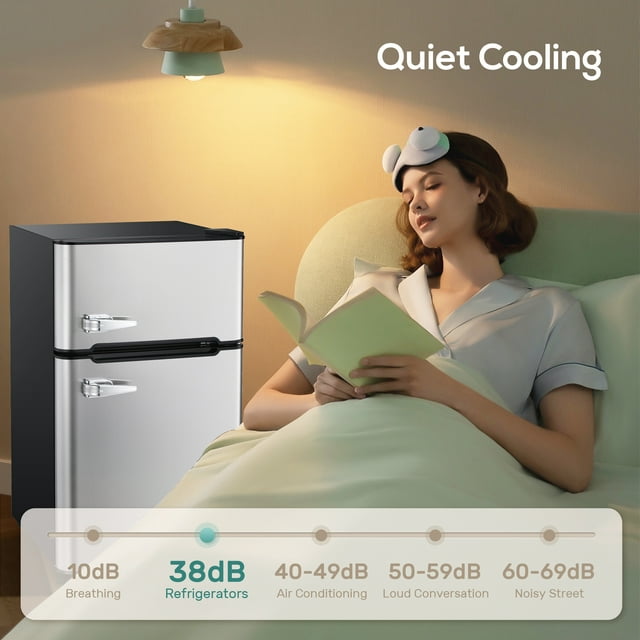 LHRIVER Mini Refrigerator 3.2Cu.Ft Compact Fridge 2-Double Doors with a Freezer Low Noise Defrost Storage of Beverages Vegetables and Fruits for Home Office Dorm