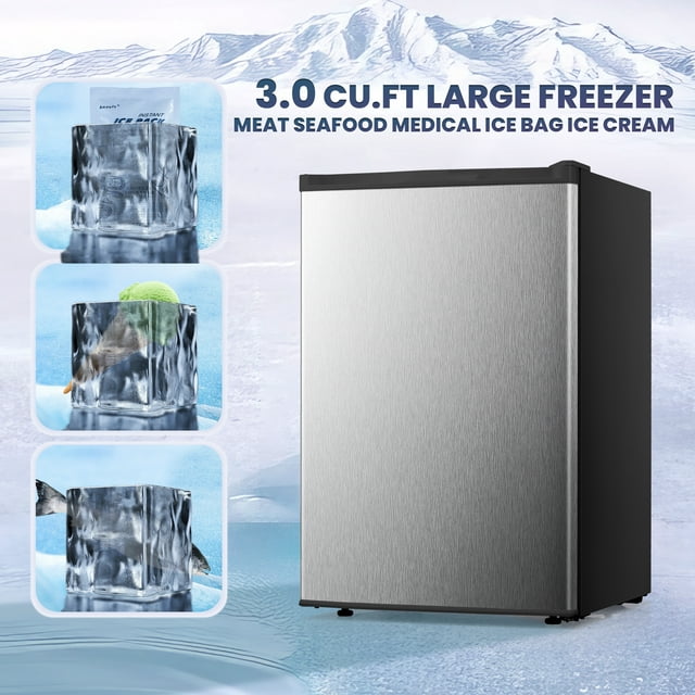 LHRIVER Upright Freezer, Energy Saving 3.0 Cu.ft Single Door Compact Upright Freezer with Reversible Door(Silver)