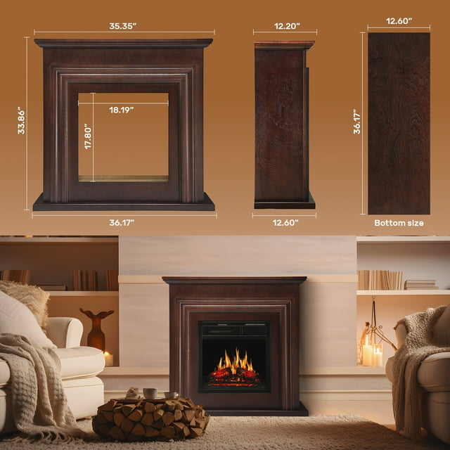 LHRIVER Electric Fireplace, Free Standing Fireplace, with Remote Control, Adjustable LED Flame, 750W/1500W -(Brown)