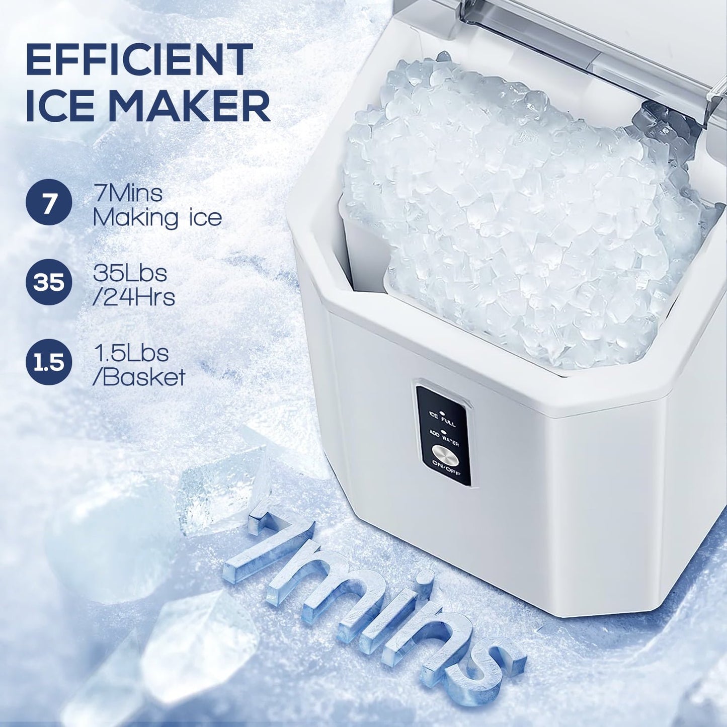 Havato Nugget Ice Maker, Extruded Ice & Chewed Ice, 34Lbs /24H, Self-Cleaning, Kitchen/Office/Party, White