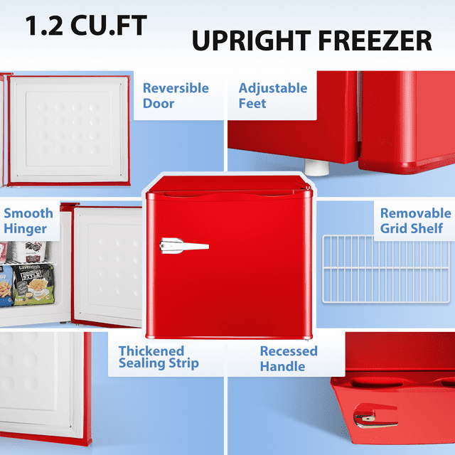 LHRIVER Mini Upright Freezer Compact Refrigerators,1.2Cu.ft Small Stand up Freezer for Home Office, Red