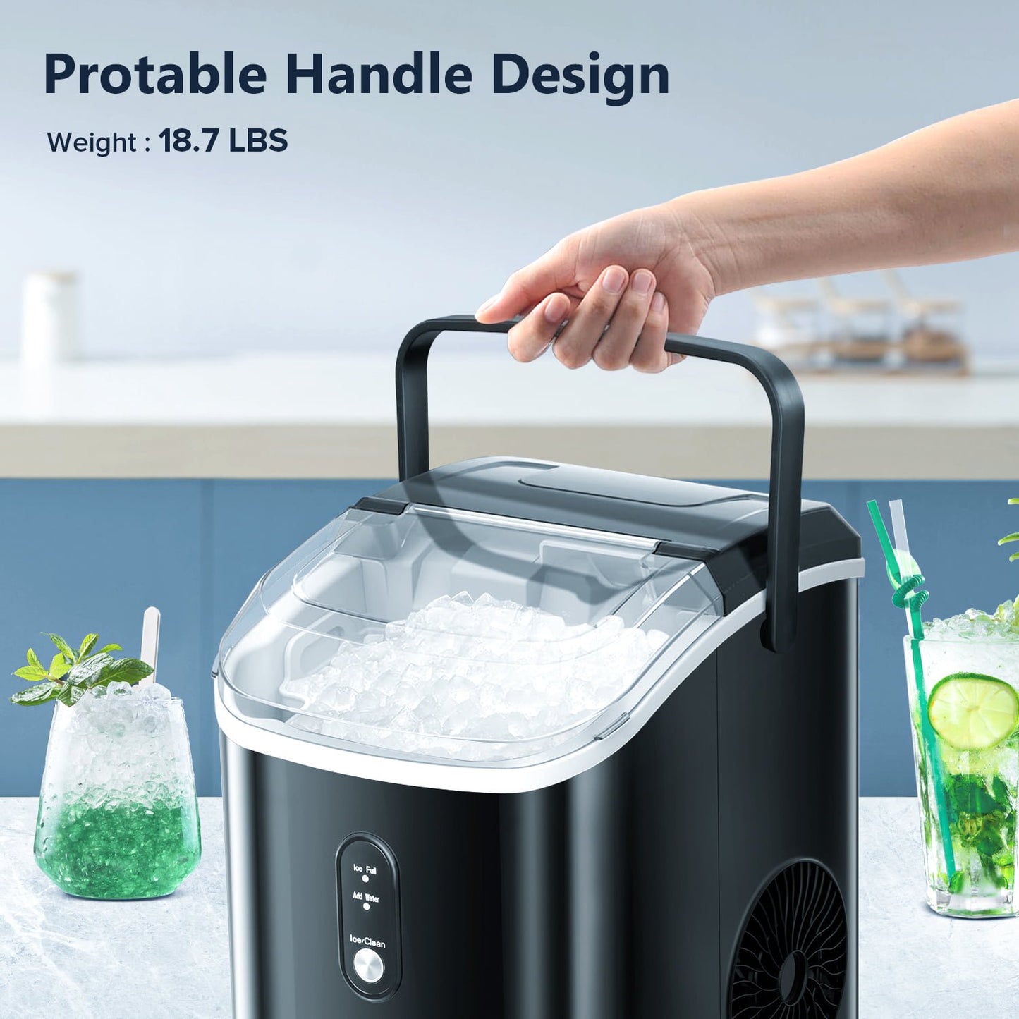 Havato Nugget Portable Ice Maker, 33lbs/24H, Self-Cleaning Function, First Choice for Home/Office/Parties - (Black)