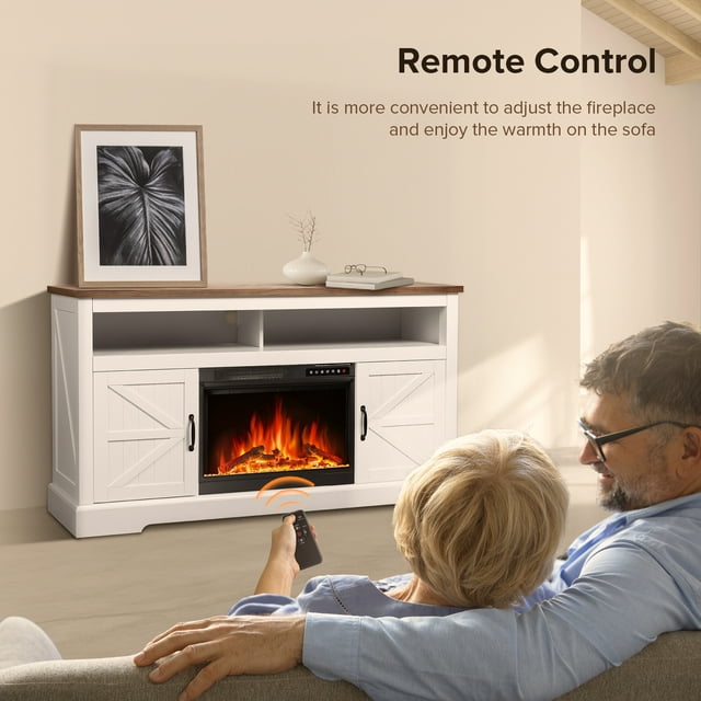 LHRIVER Electric Fireplace, 60"Heater Wooden Surround Firebox, Adjustable LED Flame, Remote Control, 750W-1500W, Fireplace TV Stand (Walnut)