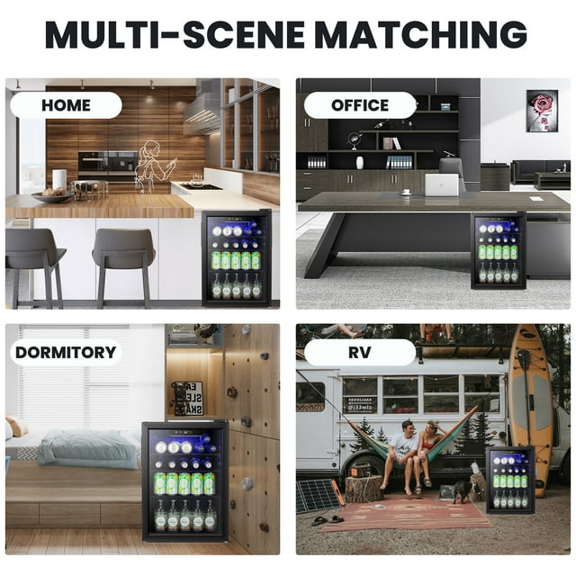 LHRIVER 2.6Cu.ft Beverage Refrigerator Cooler, 100 Can Mini Fridge with Glass Door for Soda Beer or Wine, With Adjustable Removable Shelves, Bar/Office/Home