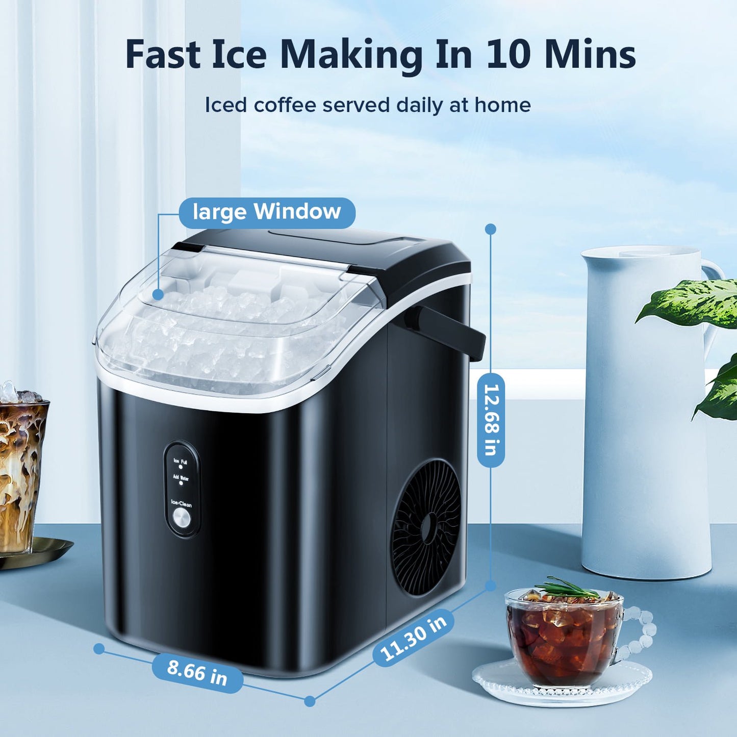 Havato Nugget Portable Ice Maker, 33lbs/24H, Self-Cleaning Function, First Choice for Home/Office/Parties - (Black)