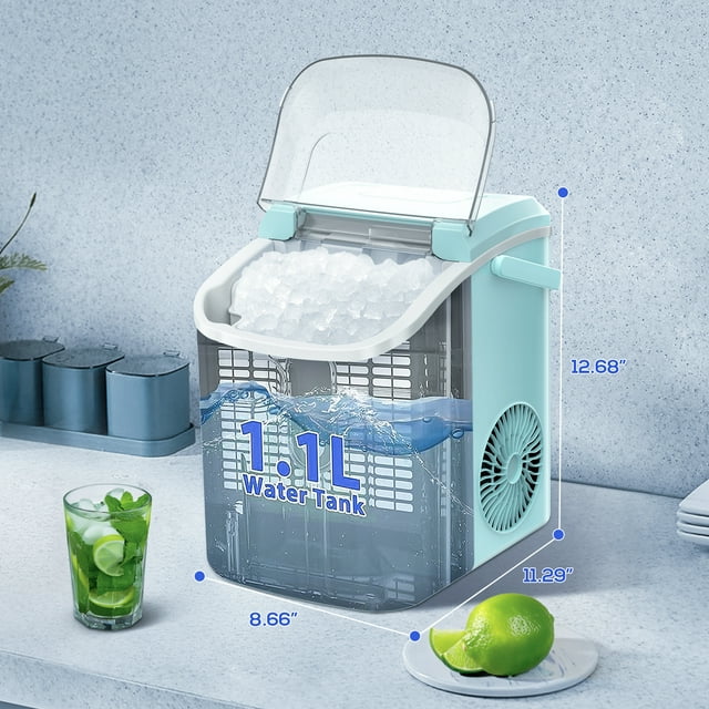LHRIVER Nugget Ice Maker Countertop, 33lbs/24H with Self-Cleaning Function, Portable Sonic Ice Machine for Home/Office/Party-Green