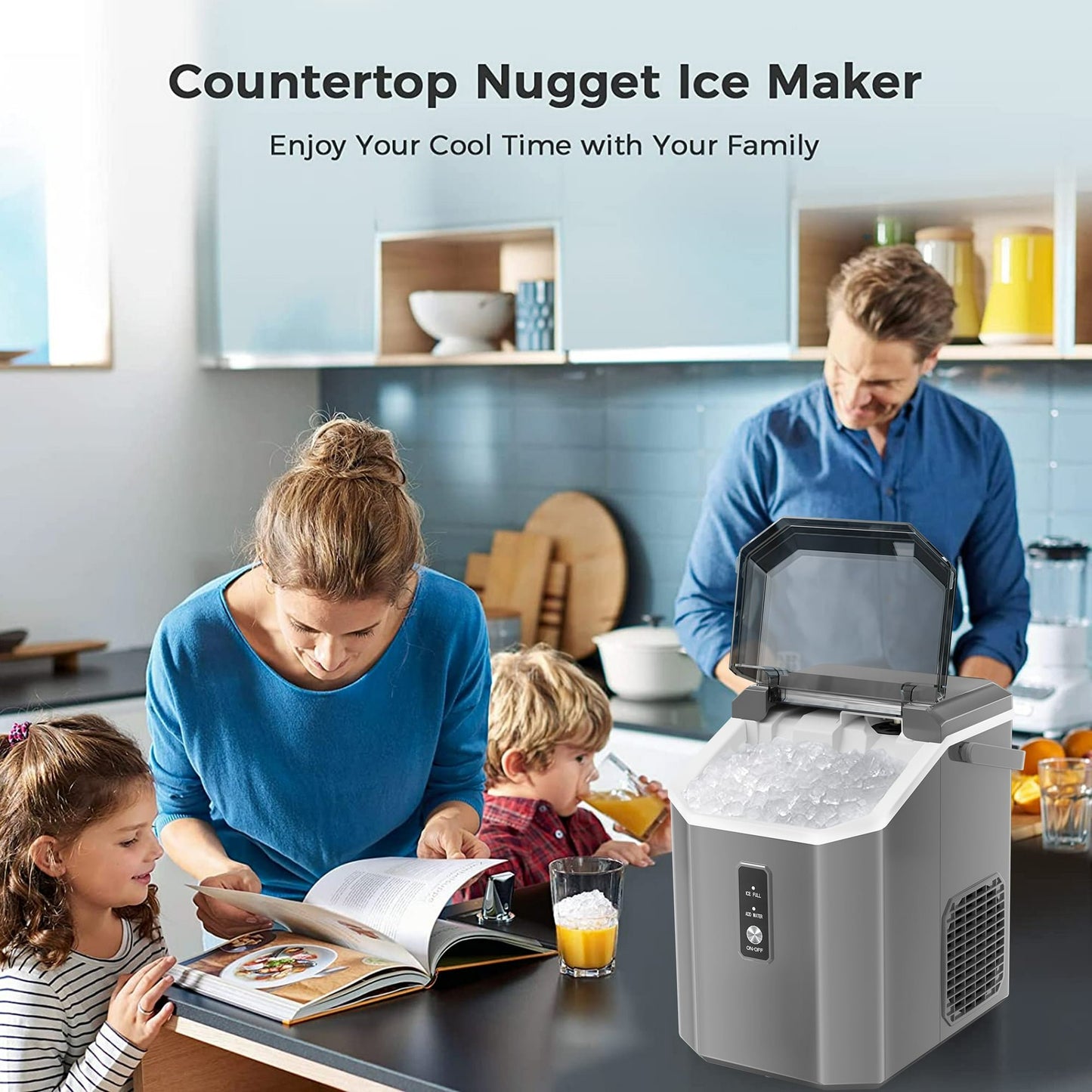 Havato Nugget Ice Maker, Extruded Ice & Chewed Ice, 34Lbs /24H, Self-Cleaning, Kitchen/Office/Party, Grey