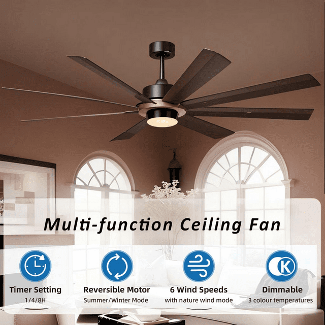 Havato 60" Smart Flush Mount Ceiling Fan with Light - Remote Control, 6 Speeds & Reversible DC Motor, 3 Color Dimmable LED, Ultra Quiet 35dB, Timer Function for Bedroom & Indoor Spaces (Black)
