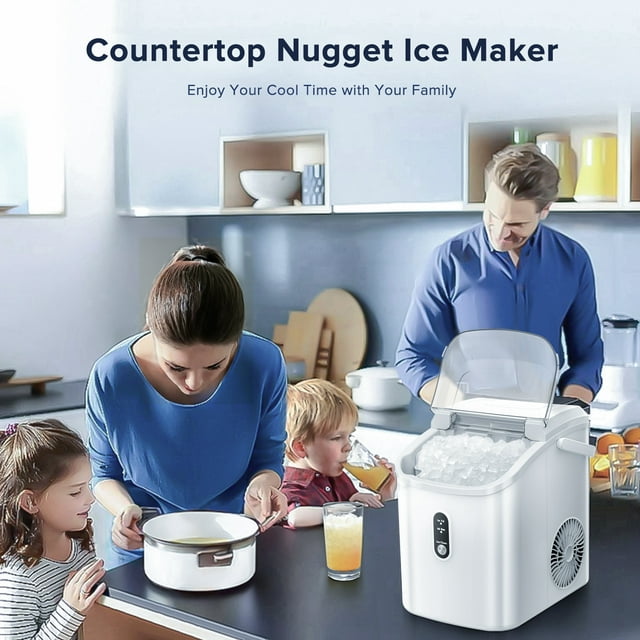 LHRIVER Nugget Ice Maker Countertop, 33lbs/24H with Self-Cleaning Function, Portable Sonic Ice Machine for Home/Office/Party-White