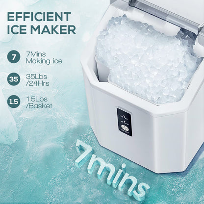 LHRIVER Nugget Countertop Ice Maker with Soft Chewable Ice, 34Lbs/24H, Self-Cleaning, Ice Scoop, White